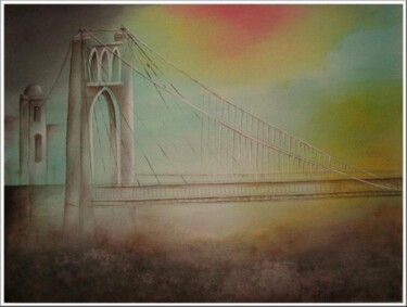 Peinture intitulée "Le pont suspendu" par Mimia Lichani, Œuvre d'art originale