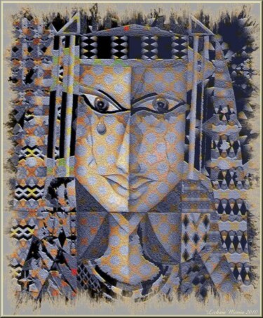 Arts numériques intitulée "Le Pharaon souriant" par Mimia Lichani, Œuvre d'art originale, Peinture numérique