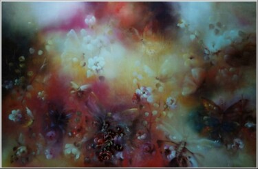 Peinture intitulée "Fleurs et papillons." par Mimia Lichani, Œuvre d'art originale