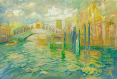 Peinture intitulée "View of the Rialto…" par Mimi Hi, Œuvre d'art originale, Huile
