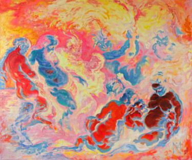 Painting titled "Pink & Blue after R…" by Mimi Hi, Original Artwork, Oil