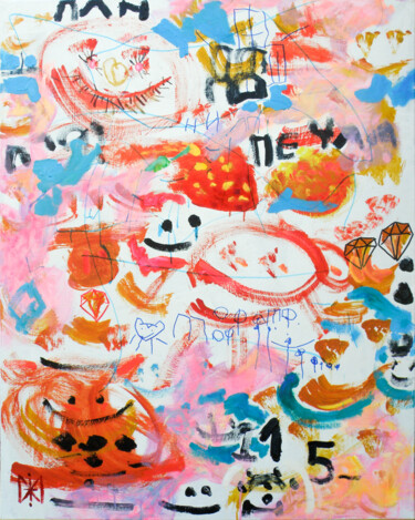 Peinture intitulée "Strawberry & Diamon…" par Mimi Hi, Œuvre d'art originale, Huile