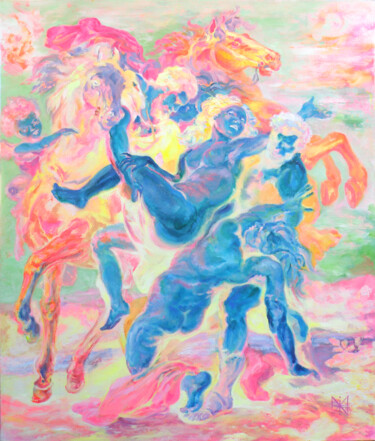 Painting titled "Pink & Blue after R…" by Mimi Hi, Original Artwork, Oil