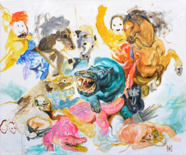 Malarstwo zatytułowany „Big game” autorstwa Mimi Hi, Oryginalna praca, Olej