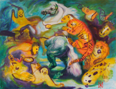 Pintura intitulada "DANGEROUS GAME" por Mimi Hi, Obras de arte originais, Óleo