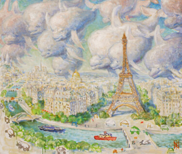 Pittura intitolato "Above the city" da Mimi Hi, Opera d'arte originale, Olio