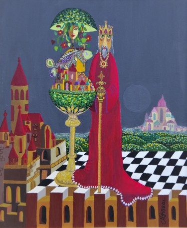 Malerei mit dem Titel "The Fisher King" von Mimi Revencu, Original-Kunstwerk, Acryl