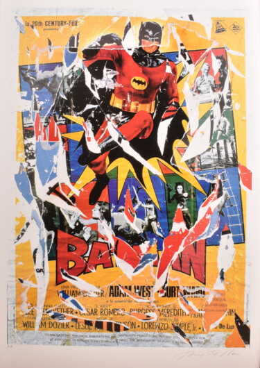 Collages intitulée "Batman - Opera pubb…" par Mimmo Rotella, Œuvre d'art originale, Collages