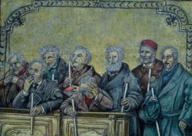 Pittura intitolato "Vecchietti in chiesa" da Mimmo Migliore, Opera d'arte originale
