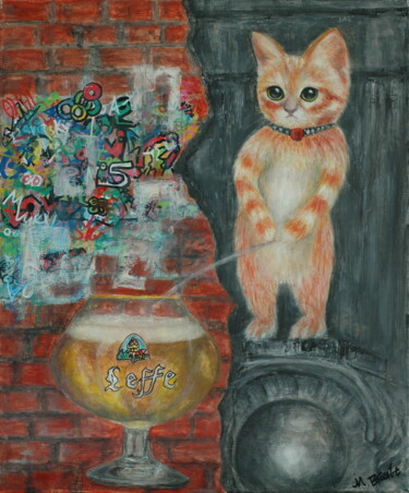Peinture intitulée "chat qui pis" par Min Brault, Œuvre d'art originale, Acrylique