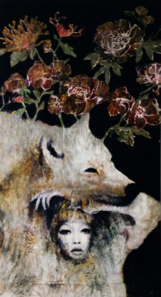 Peinture intitulée "I'm the wolf" par Mina, Œuvre d'art originale, Acrylique Monté sur Panneau de bois