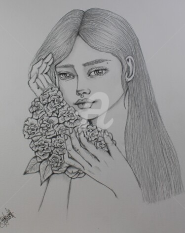 Dessin intitulée "Roses" par Mina B, Œuvre d'art originale, Graphite