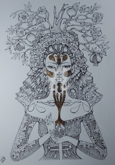 Dessin intitulée "Ishtar" par Mina B, Œuvre d'art originale, Pigments