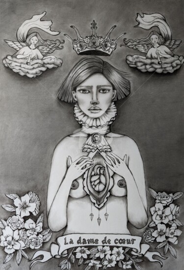 Rysunek zatytułowany „la dame de cœur” autorstwa Mina B, Oryginalna praca, Grafit
