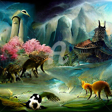 Arte digital titulada "Fantasy landscape w…" por Mina Nakamura, Obra de arte original, Trabajo Digital 2D