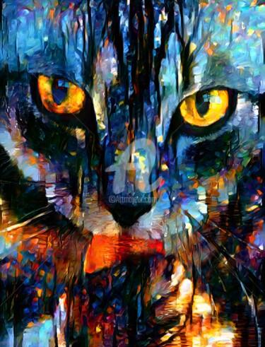 Arte digital titulada "Abstract cat lickin…" por Mina Nakamura, Obra de arte original, Foto-montaje