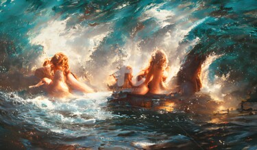 Digital Arts titled "Sirens of the sea" by Mina Nakamura, Original Artwork, Digital Painting