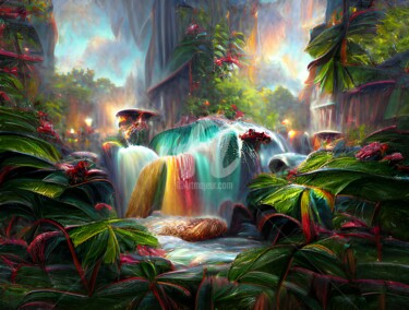Digitale Kunst getiteld "Colorful waterfall…" door Mina Nakamura, Origineel Kunstwerk, Digitaal Schilderwerk