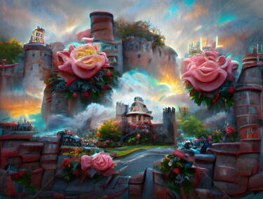 Digitale Kunst mit dem Titel "Castle of roses" von Mina Nakamura, Original-Kunstwerk, Digitale Malerei