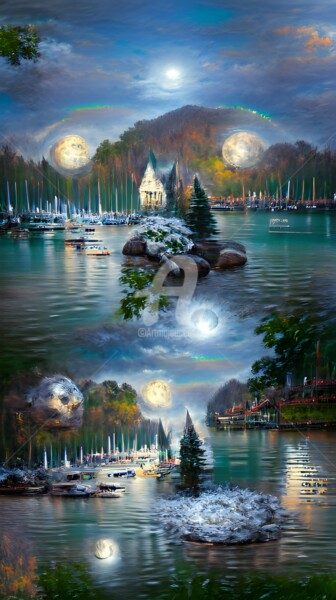 Цифровое искусство под названием "Silver full moon sh…" - Mina Nakamura, Подлинное произведение искусства, Цифровая живопись