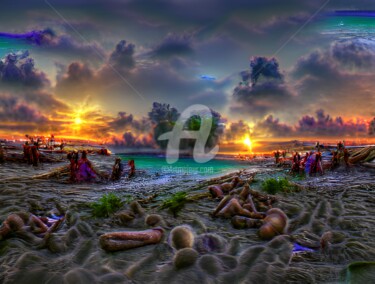 Digitale Kunst getiteld "Sunset at a beach" door Mina Nakamura, Origineel Kunstwerk, Digitaal Schilderwerk