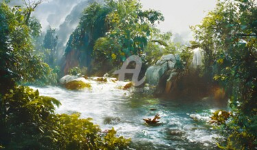 Digital Arts titled "Silver river in the…" by Mina Nakamura, Original Artwork, Digital Painting
