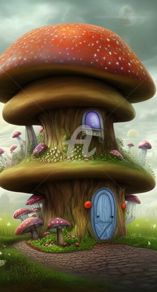 Digitale Kunst getiteld "Magical mushroom ho…" door Mina Nakamura, Origineel Kunstwerk, Digitaal Schilderwerk