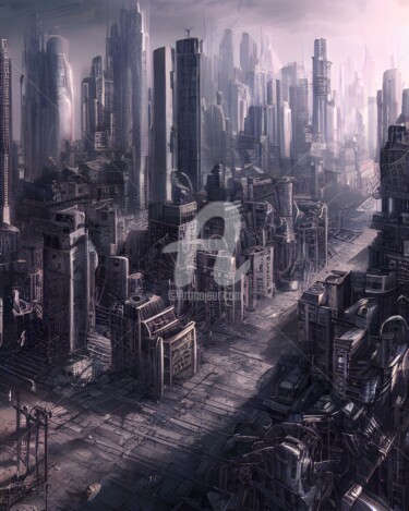 Artes digitais intitulada "Dystopian cityscape" por Mina Nakamura, Obras de arte originais, Pintura digital