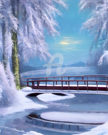 Digital Arts titled "Bridge over a froze…" by Mina Nakamura, Original Artwork, Digital Painting