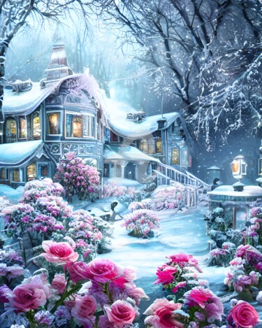 Digital Arts titled "Floral winter wonde…" by Mina Nakamura, Original Artwork, Digital Painting