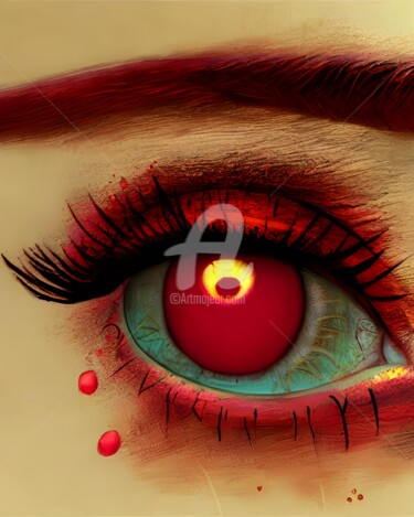 Digitale Kunst mit dem Titel "Red demon's eye" von Mina Nakamura, Original-Kunstwerk, Digitale Malerei