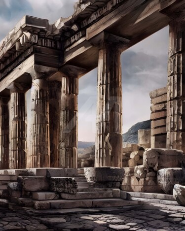 Digital Arts titled "Greek building ruins" by Mina Nakamura, Original Artwork, Digital Painting