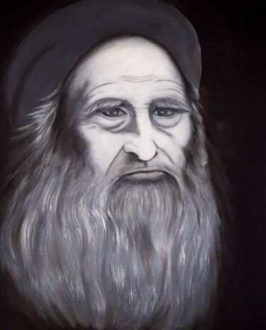 Painting titled "Léonardo Da Vinci..." by Mina Saouti, Original Artwork, Oil