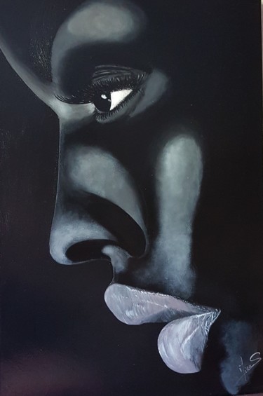 Painting titled "Noir et blanc Black" by Mina Saouti, Original Artwork, Acrylic
