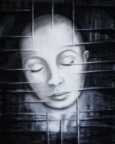 Drawing titled "Résilience..." by Mina Saouti, Original Artwork, Charcoal