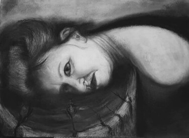 Drawing titled "La tête sur le bill…" by Mina Saouti, Original Artwork, Charcoal