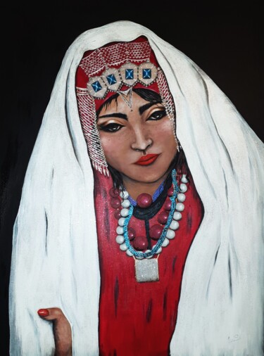 Peinture intitulée "Mariée Berbère..." par Mina Saouti, Œuvre d'art originale, Acrylique Monté sur Châssis en bois
