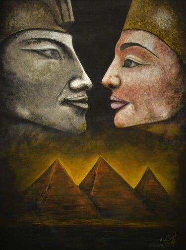 Painting titled "Les Amoureux Eterne…" by Mina Saouti, Original Artwork, Acrylic