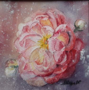 Painting titled "pivoine rose" by Mina Minakoirel, Original Artwork, Watercolor