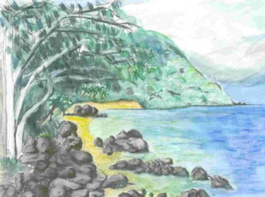 Peinture intitulée "plage du vanuatu" par Yanick Douet, Œuvre d'art originale
