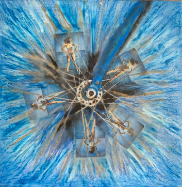Painting titled "Summer Spin" by Mindy Tillery, Original Artwork, Encaustic Mounted on Cardboard