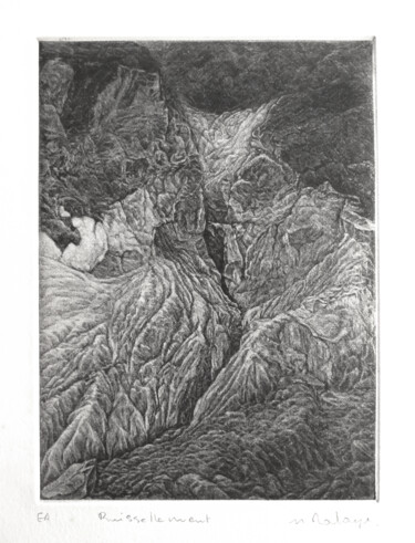 Gravures & estampes intitulée "Ruissellement" par Mine Palayer, Œuvre d'art originale, Gravure
