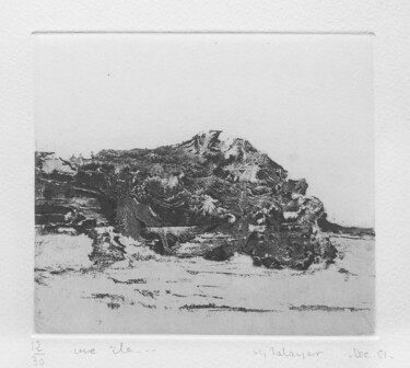 Estampas & grabados titulada "Une île" por Mine Palayer, Obra de arte original, Aguafuerte