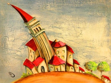 Pintura intitulada "Village" por Joëlle Tissot, Obras de arte originais, Óleo