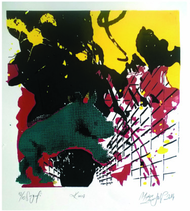 Printmaking titled "Rhino runner" by Mine Zereyalp, Original Artwork, Screenprinting