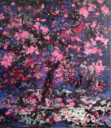Painting titled "cherry blooms5" by Minh Phuong Hoang Thi, Original Artwork, Acrylic