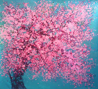 Pittura intitolato "Cherry blossoms blo…" da Minh Phuong Hoang Thi, Opera d'arte originale, Acrilico