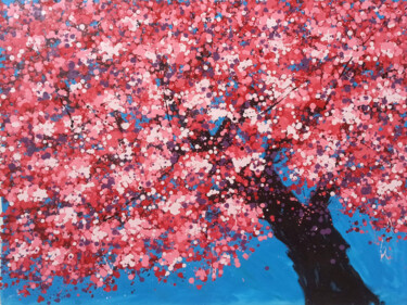 Painting titled "Cherry blossoms 5" by Minh Phuong Hoang Thi, Original Artwork, Acrylic