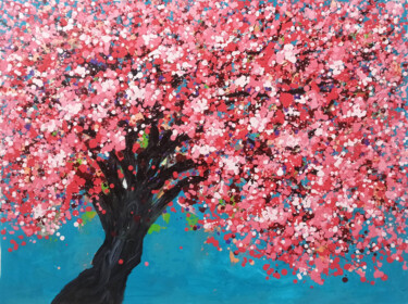 Painting titled "Cherry blossoms 6" by Minh Phuong Hoang Thi, Original Artwork, Acrylic