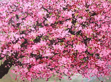 Painting titled "SAKURA - Cherry blo…" by Minh Phuong Hoang Thi, Original Artwork, Acrylic